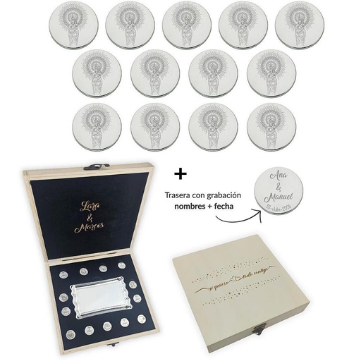 ARRAS PERSONALIZADAS V. DEL PILAR · PLATA DE LEY + ESTUCHE MADERA + BANDEJA