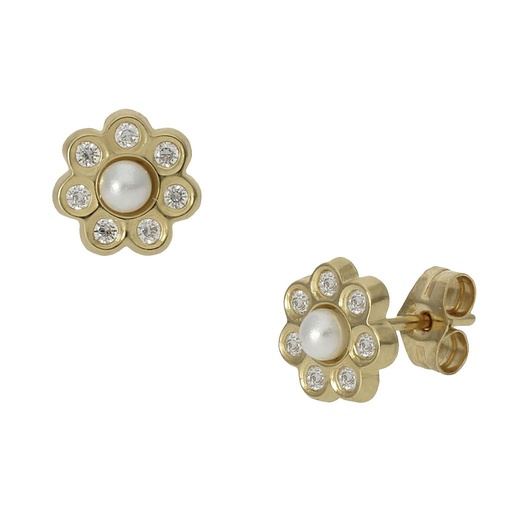 PENDIENTES ORO 18KL PERLAS + CIRCONITAS - 7MM