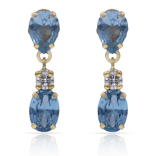 PENDIENTES ORO 18KL PIEDRAS AGUA + CIRCONITAS - 5x20MM