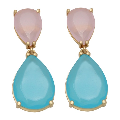 PENDIENTES ORO 18KL ROSA PALO - CELESTE
