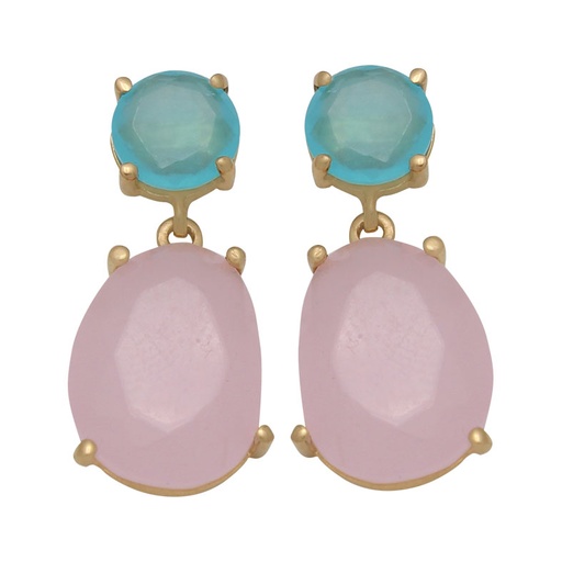 PENDIENTES ORO 18KL ROSA PALO - CELESTE