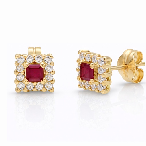 PENDIENTES ORO 18KL RUBIES FINOS + CIRCONITAS
