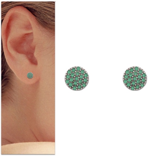 PENDIENTES ORO BLANCO 18KL CIRCULO VERDE
