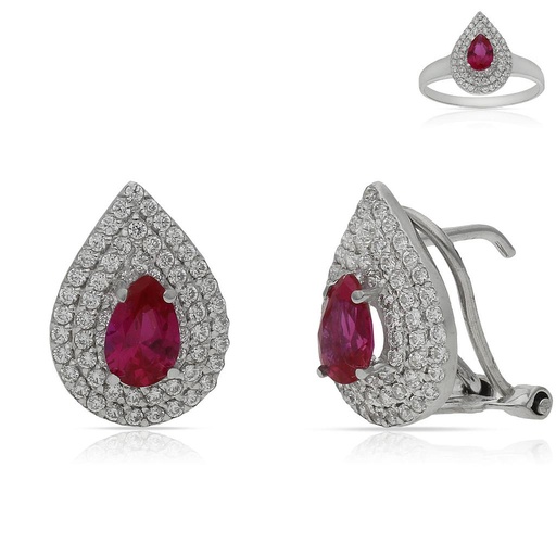 PENDIENTES ORO BLANCO 18KL CRISOPAL ROJO