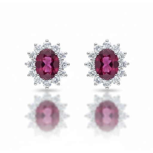 PENDIENTES ORO BLANCO 18KL DIAMANTES + RUBÍES FINOS