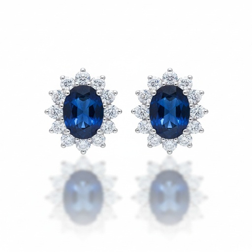 PENDIENTES ORO BLANCO 18KL DIAMANTES + ZAFIROS FINOS