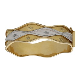 [PU1440] BRAZALETE BICOLOR TALLADO ORO 18KL