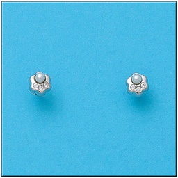[P401] PENDIENTES FLOR EN ORO BLANCO 18KL 
