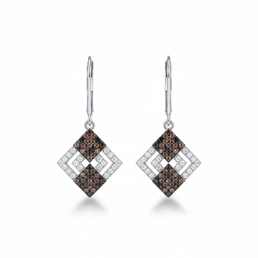 PENDIENTES PLATA 925MM CIRCONITAS MARRONES
