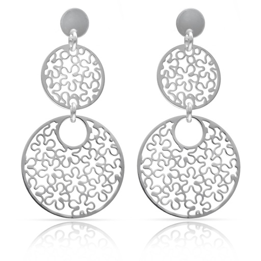 PENDIENTES PLATA 925MM CIRCULOS + FLORES CALADAS
