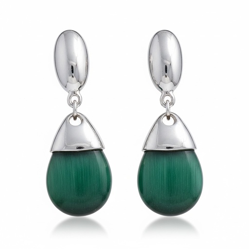 PENDIENTES PLATA 925MM OJO DE GATO VERDE