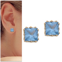 [P1029] PENDIENTES ORO 18KL  CORONA AGUA MARINA