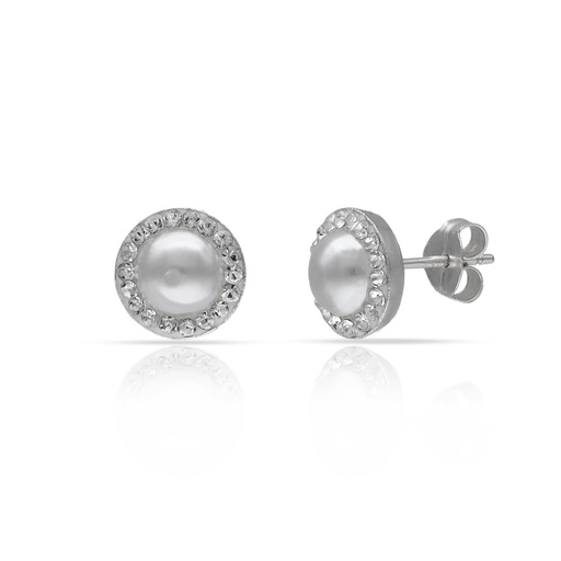 PENDIENTES PLATA 925MM PERLAS + CIRCONITAS - 8MM