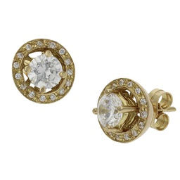 [P1330] PENDIENTES ORO 18KL -2 EN 1 CIRCONITAS - 9MM
