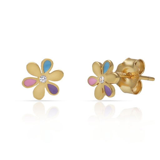PENDIENTES PLATA CHAPADA ORO FLOR ESMALTADA - 7MM