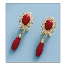 [P569] PENDIENTES ORO 18KL CORAL SINTETICO