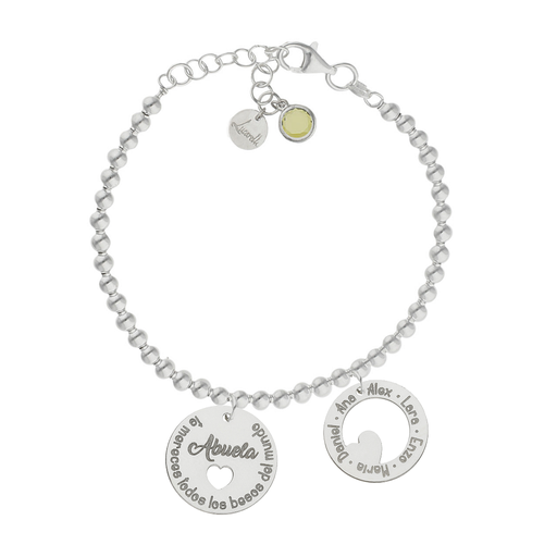 PULSERA MI HISTORIA PLATA 925MM BOLAS ABUELA BESOS