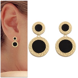 [P962] PENDIENTES ORO 18KL ESMALTE NEGRO - 12MM
