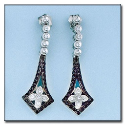 [P5764] PENDIENTES ORO BLANCO 18KL C. NEGRAS