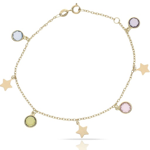 PULSERA ORO 18KL MINI CHARMS ESTRELLAS + PIEDRAS