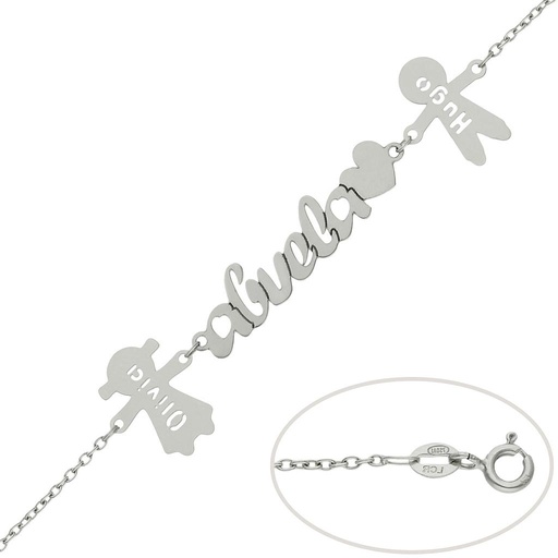 PULSERA ORO BLANCO 18KL ABUELA + NIÑOS