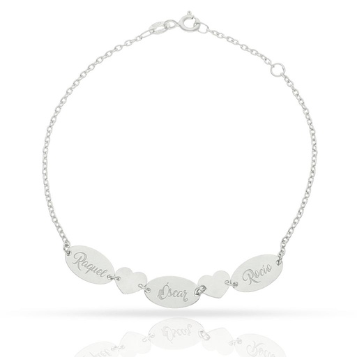 PULSERA ORO BLANCO 18KL CHAPAS + CORAZONES