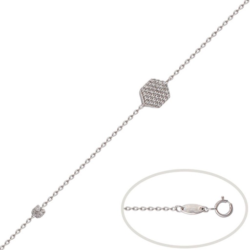 PULSERA ORO BLANCO 18KL HEXAGONO CIRCONITAS