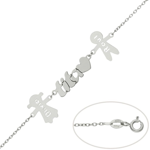 PULSERA ORO BLANCO 18KL TITA + NIÑOS