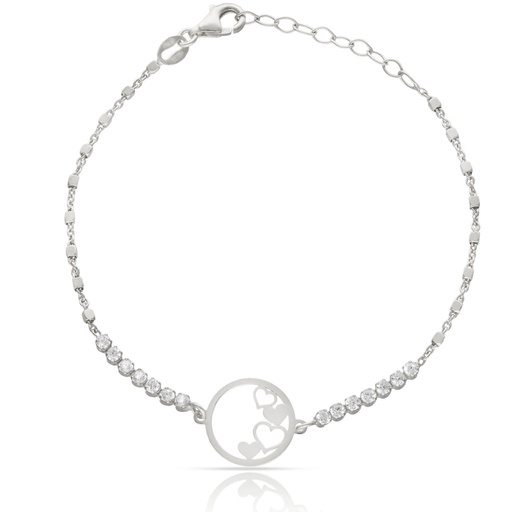 PULSERA PLATA 925MM CIRCULO CORAZONES