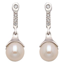 [P460] PENDIENTES ORO BLANCO 18KL P. CULTIVADA