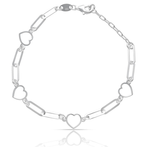 PULSERA PLATA 925MM CORAZONES + ESLABONES
