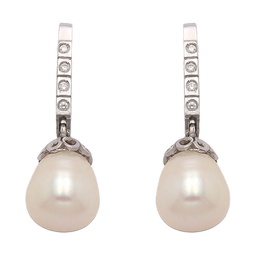 [P475] PENDIENTES ORO BLANCO 18KL P. CULTIVADAS PERA