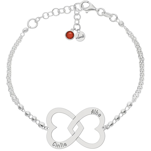 PULSERA PLATA 925MM FORZADA + BOLAS - 2 CORAZONES ENTRELAZADOS