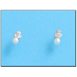 [P193] PENDIENTES ORO BLANCO 18KL TREBOL PERLA
