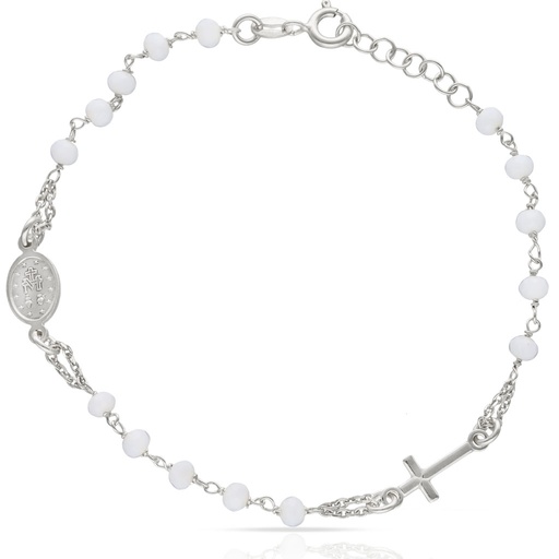 PULSERA PLATA 925MM ROSARIO PIEDRAS BLANCAS