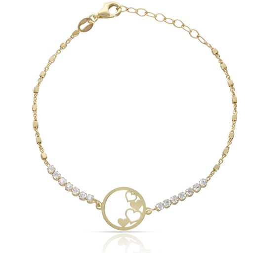 PULSERA PLATA CHAPADA EN ORO CIRCULO CORAZONES