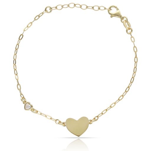 PULSERA PLATA CHAPADA EN ORO CORAZON + CIRCONITA