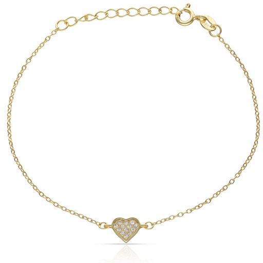 PULSERA PLATA CHAPADA EN ORO CORAZON CIRCONITAS