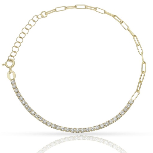 PULSERA PLATA CHAPADA ORO CIRCONITAS + ESLABONES