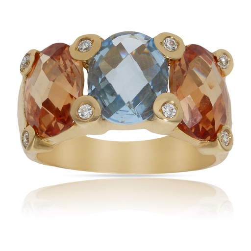 SORTIJA ORO 18KL - PIEDRA AZUL + CHAMPAN
