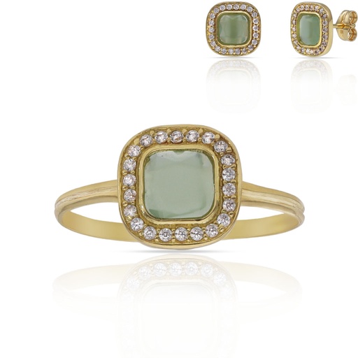 SORTIJA ORO 18KL PIEDRA VERDE + CIRCONITAS - 9x9MM