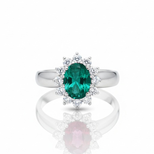 SORTIJA ORO BLANCO 18KL DIAMANTES + ESMERALDA FINA