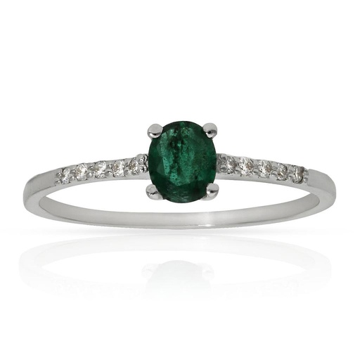 SORTIJA ORO BLANCO 18KL ESMERALDA + DIAMANTES