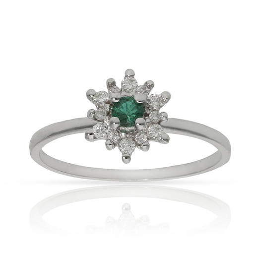 SORTIJA ORO BLANCO 18KL ESMERALDA + DIAMANTES
