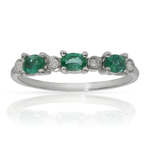 SORTIJA ORO BLANCO 18KL ESMERALDAS + DIAMANTES