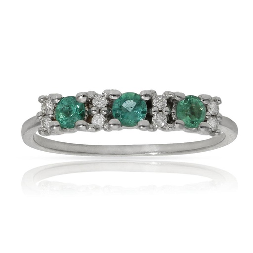 SORTIJA ORO BLANCO 18KL ESMERALDAS + DIAMANTES - STOCK