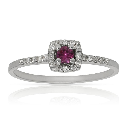 SORTIJA ORO BLANCO 18KL RUBI + DIAMANTES