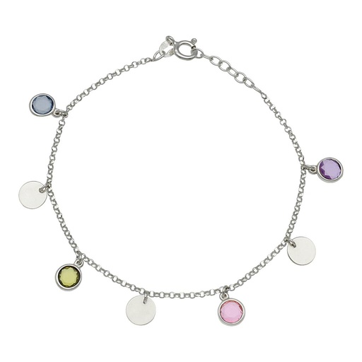 TOBILLERA PLATA 925MM CIRCULOS + PIEDRAS