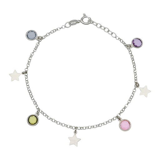 TOBILLERA PLATA 925MM ESTRELLAS + PIEDRAS